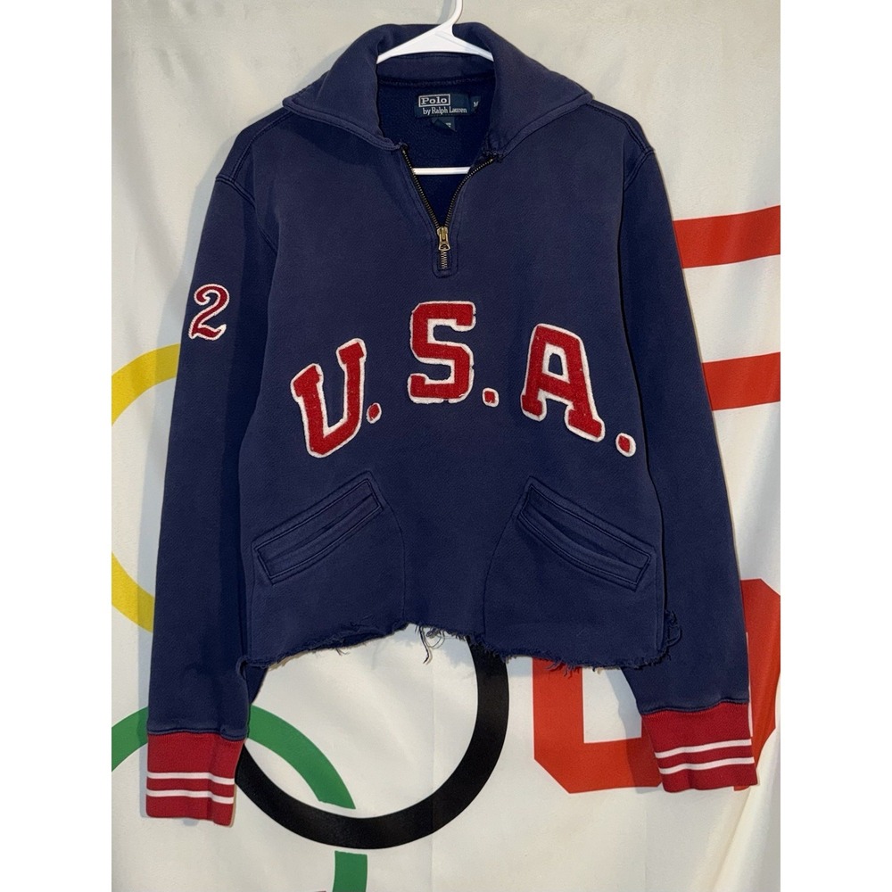 Vintage Polo Ralph Lauren 1/4 Zip Sweatshirt Medium USA Cropped